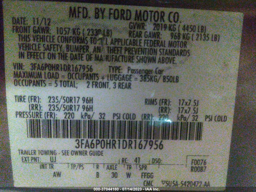 2013 FORD FUSION SE - 3FA6P0HR1DR167956