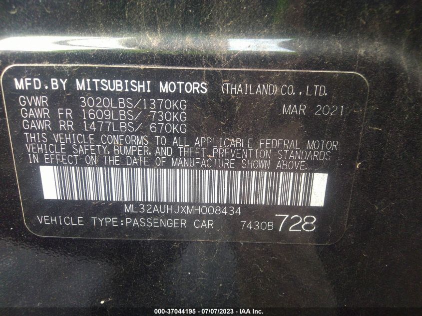 2021 MITSUBISHI MIRAGE ES/LE/CARBONITE EDITION - ML32AUHJXMH008434