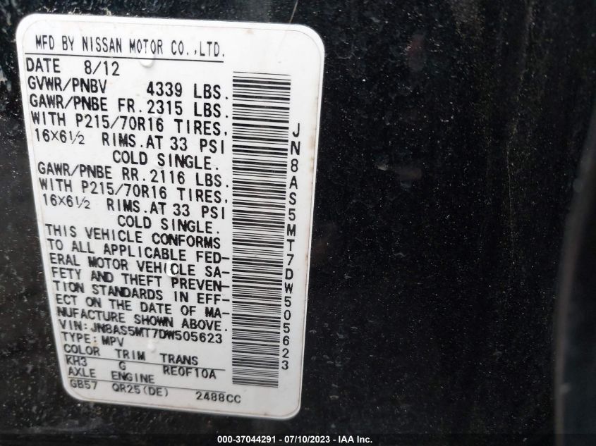 2013 NISSAN ROGUE S - JN8AS5MT7DW505623