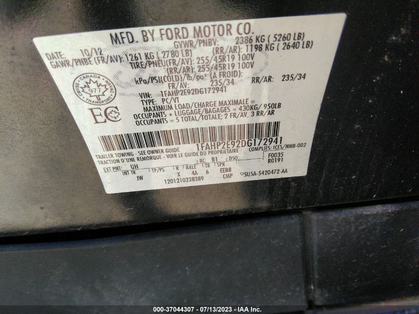 2013 FORD TAURUS SEL - 1FAHP2E92DG172941