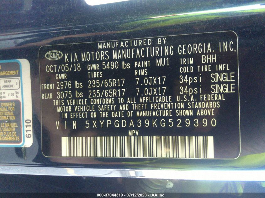 2019 KIA SORENTO LX - 5XYPGDA39KG529390