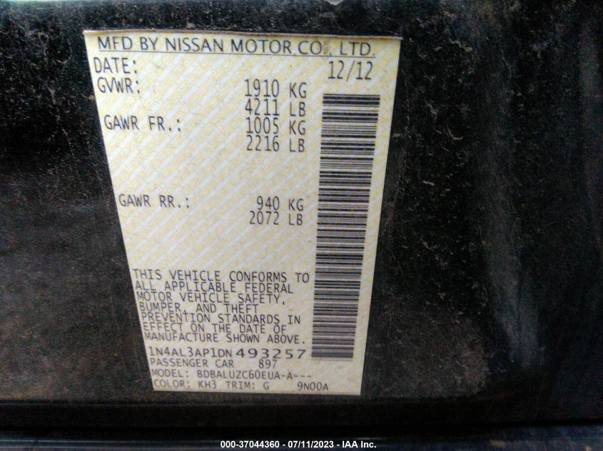 2013 NISSAN ALTIMA 2.5 SV - 1N4AL3AP1DN493257