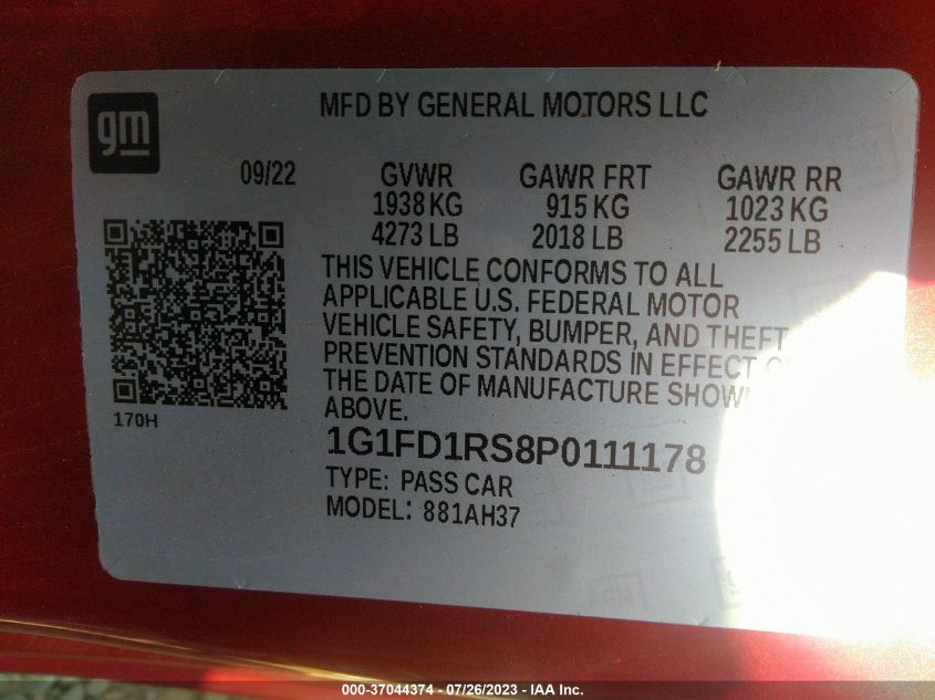 2023 CHEVROLET CAMARO 2LT - 1G1FD1RS8P0111178