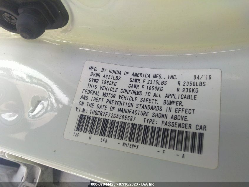 2016 HONDA ACCORD SEDAN EX - 1HGCR2F72GA205697