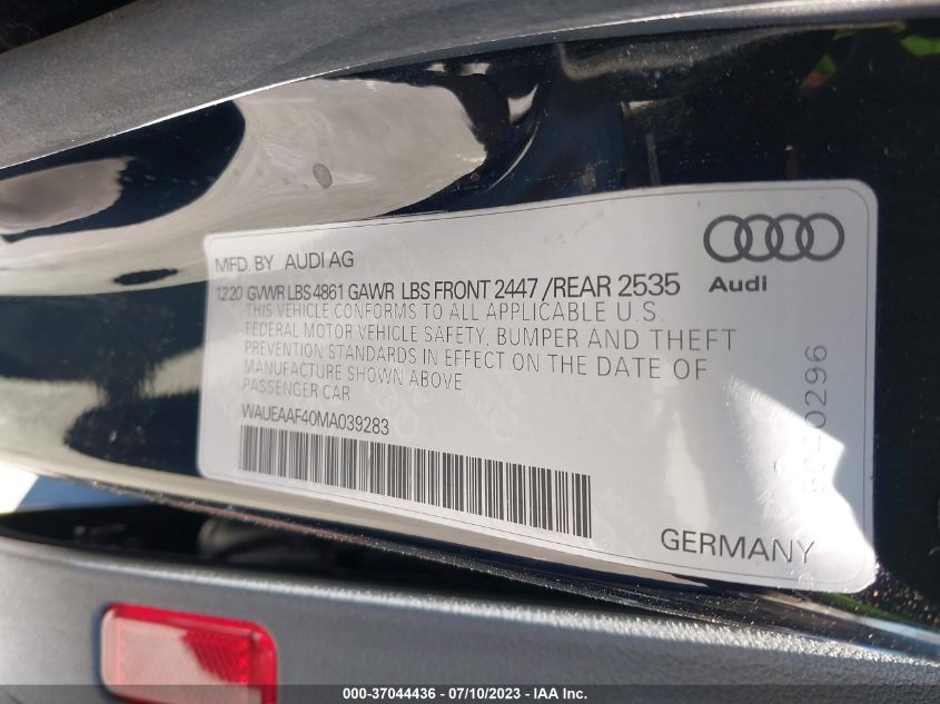 2021 AUDI A4 SEDAN S LINE PREMIUM PLUS - WAUEAAF40MA039283