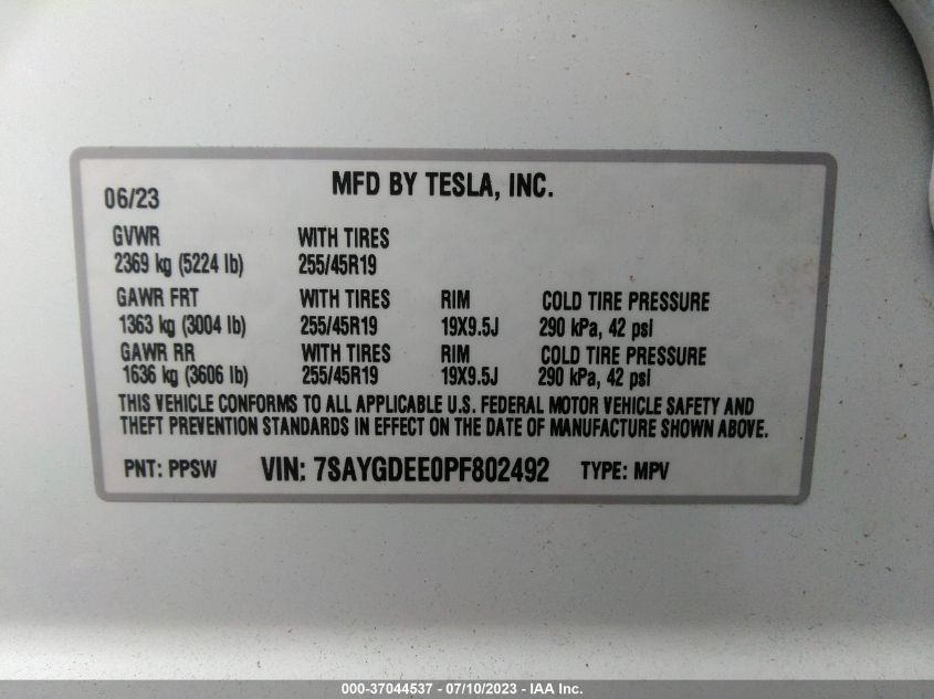 2023 TESLA MODEL Y LONG RANGE - 7SAYGDEE0PF802492