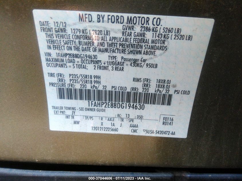 2013 FORD TAURUS SEL - 1FAHP2E88DG194630