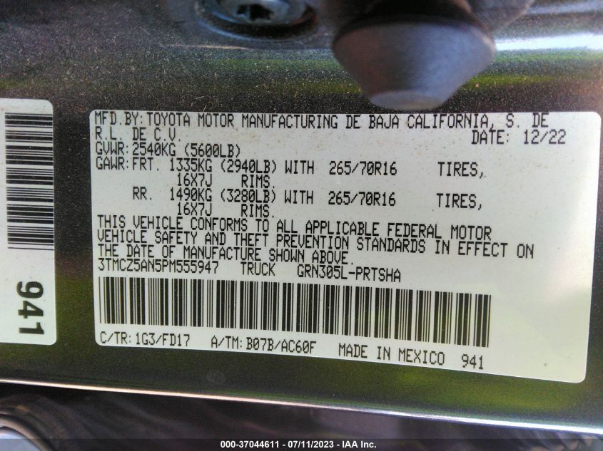 2023 TOYOTA TACOMA 4WD SR/SR5/TRD SPORT - 3TMCZ5AN5PM555947