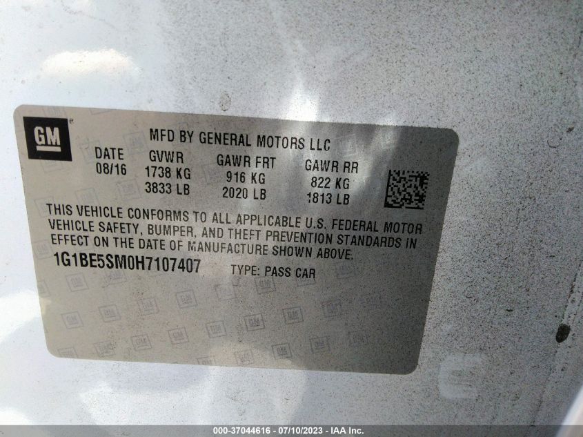 2017 CHEVROLET CRUZE LT - 1G1BE5SM0H7107407