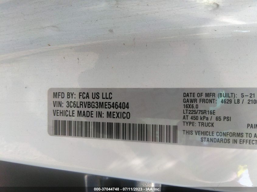 2021 RAM PROMASTER 1500 136" WB - 3C6LRVBG3ME546404