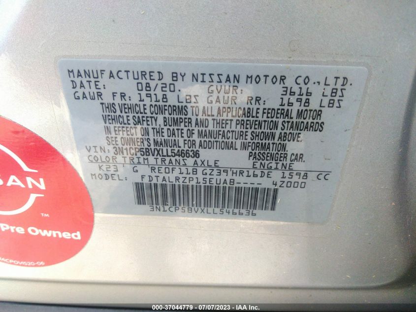 2020 NISSAN KICKS S - 3N1CP5BVXLL546636