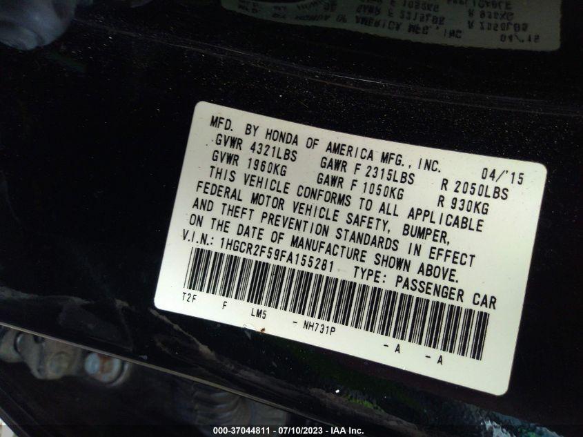 2015 HONDA ACCORD SEDAN SPORT - 1HGCR2F59FA155281