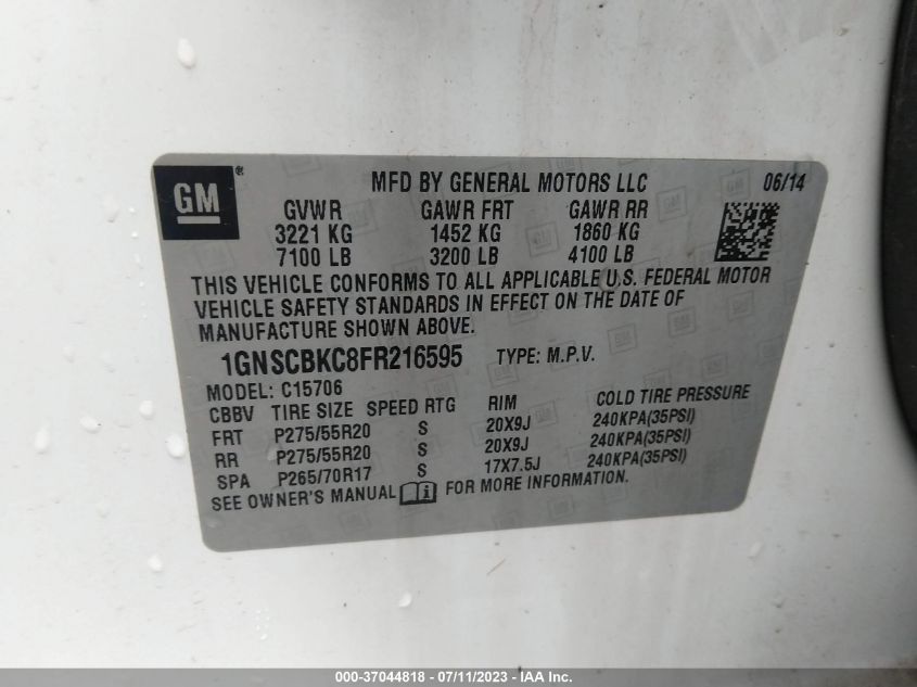 2015 CHEVROLET TAHOE LT - 1GNSCBKC8FR216595