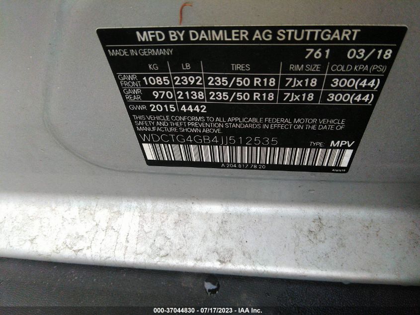2018 MERCEDES-BENZ GLA GLA 250 - WDCTG4GB4JJ512535