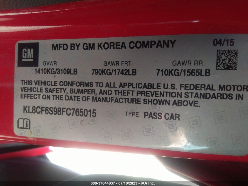 2015 CHEVROLET SPARK LT - KL8CF6S98FC765015