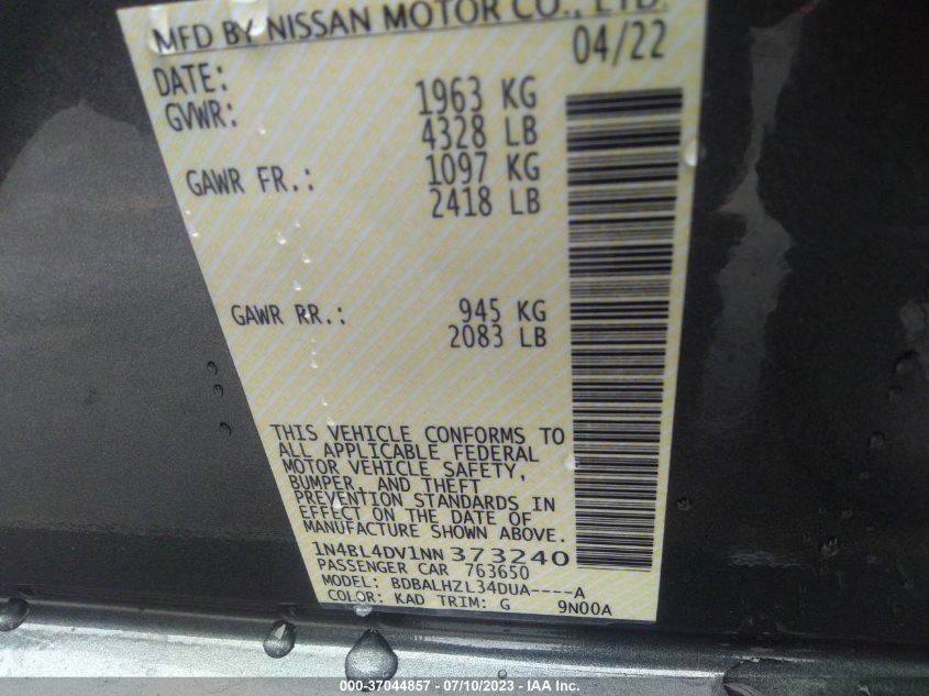 2022 NISSAN ALTIMA 2.5 SV - 1N4BL4DV1NN373240