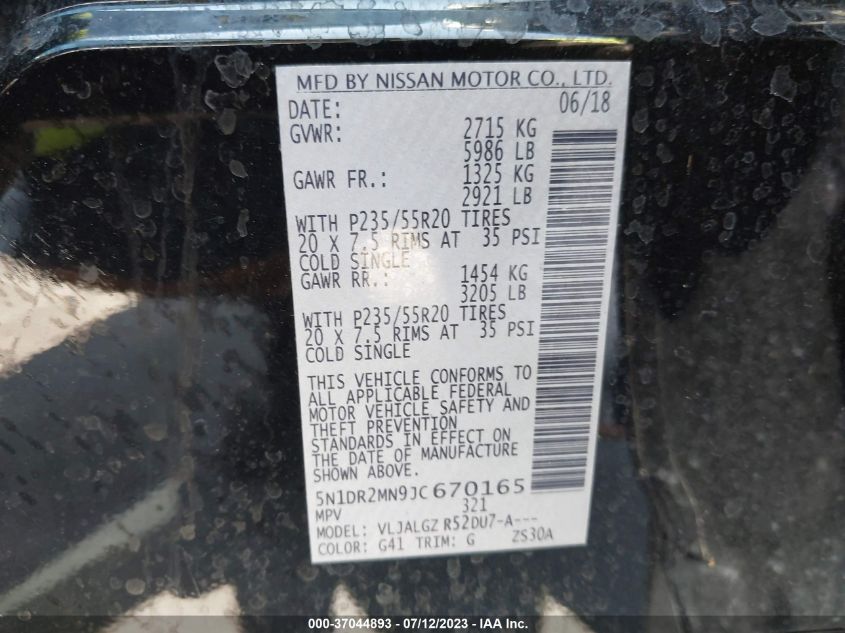 2018 NISSAN PATHFINDER SL - 5N1DR2MN9JC670165