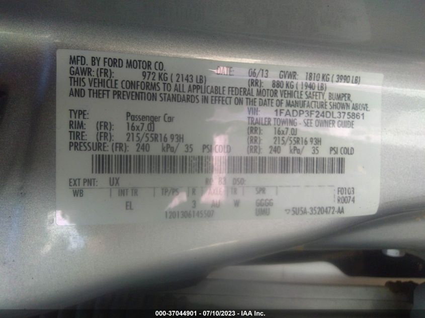 2013 FORD FOCUS SE - 1FADP3F24DL375861