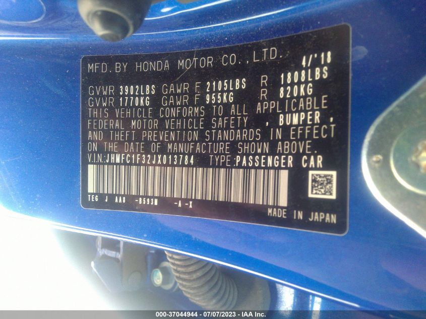 2018 HONDA CIVIC SEDAN EX-T - JHMFC1F32JX013784