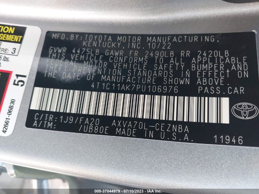 2023 TOYOTA CAMRY LE - 4T1C11AK7PU106976