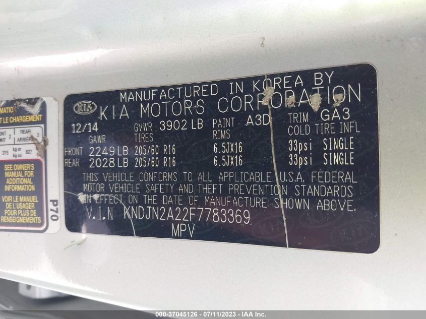 2015 KIA SOUL BASE - KNDJN2A22F7783369