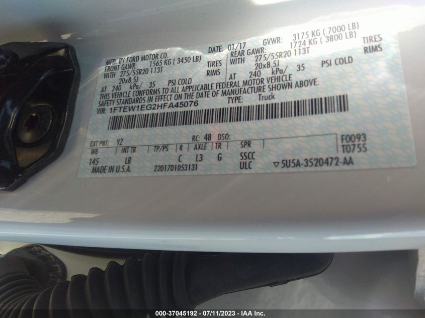 2017 FORD F-150 XL/XLT/LARIAT - 1FTEW1EG2HFA45076