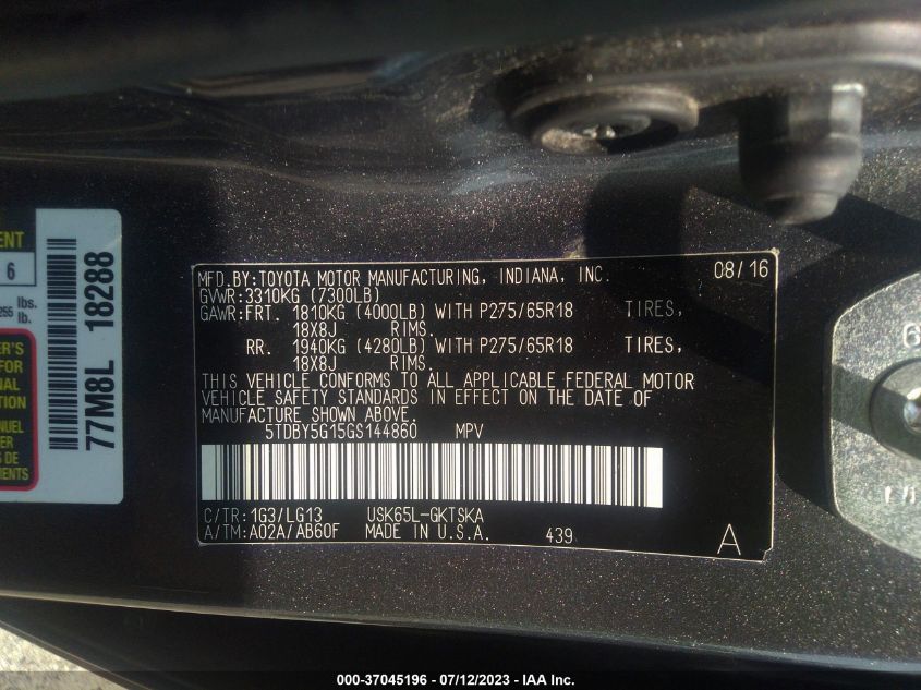 2016 TOYOTA SEQUOIA SR5 - 5TDBY5G15GS144860