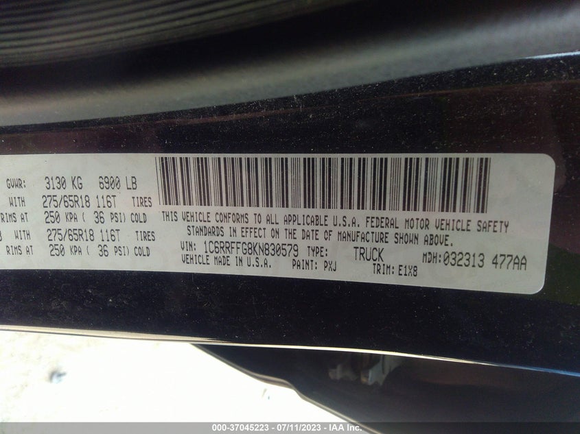 VIN 1C6RRFFG8KN830579 2019 RAM 1500 BIG HORN/LONE STAR
