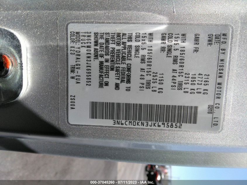 2018 NISSAN NV200 COMPACT CARGO SV - 3N6CM0KN3JK695852