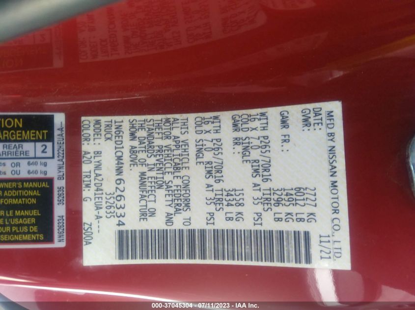2022 NISSAN FRONTIER S - 1N6ED1CM4NN626334