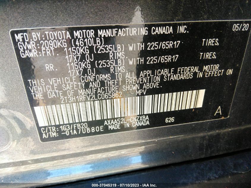 2020 TOYOTA RAV4 LE - 2T3H1RFV2LC065862