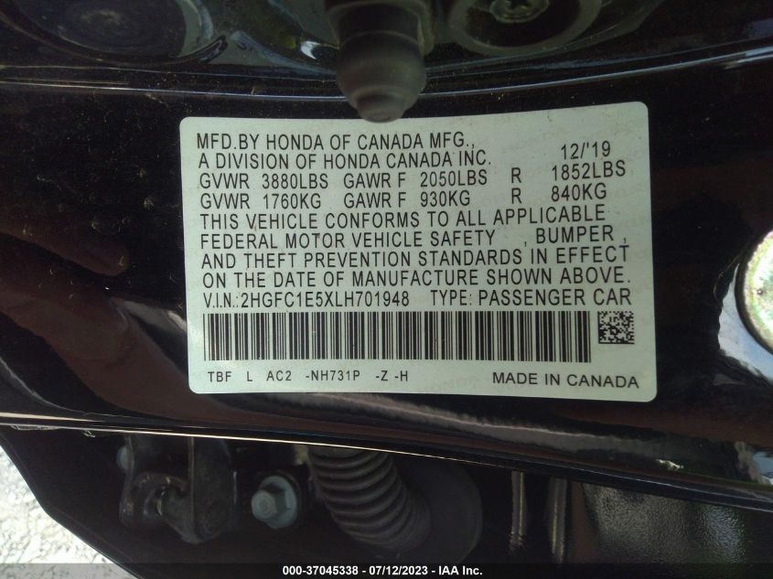 2020 HONDA CIVIC SI 2HGFC1E5XLH701948