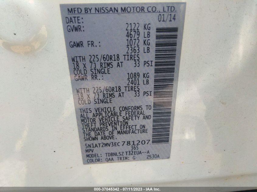 2014 NISSAN ROGUE SL - 5N1AT2MV3EC781207