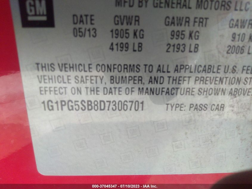 2013 CHEVROLET CRUZE LTZ - 1G1PG5SB8D7306701