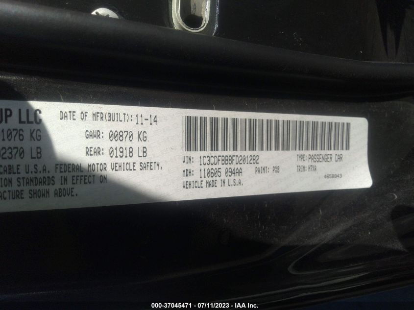 2015 DODGE DART SXT - 1C3CDFBB8FD201282