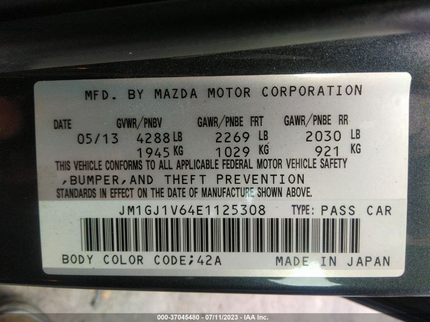 2014 MAZDA MAZDA6 I TOURING - JM1GJ1V64E1125308