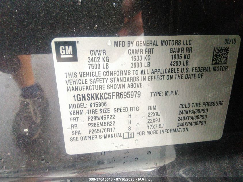 2015 CHEVROLET SUBURBAN 1500 LTZ 1GNSKKKC5FR695979