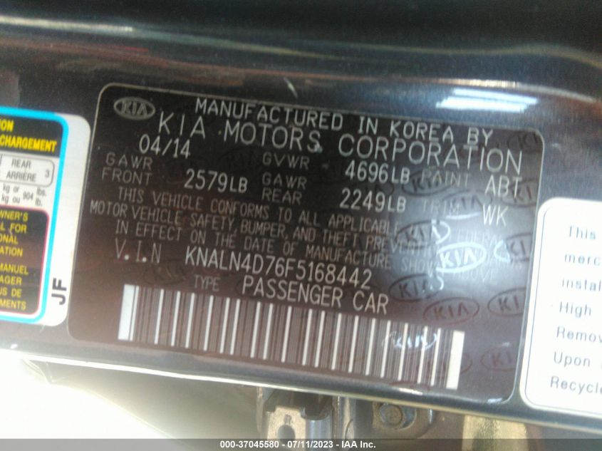 2015 KIA CADENZA PREMIUM KNALN4D76F5168442