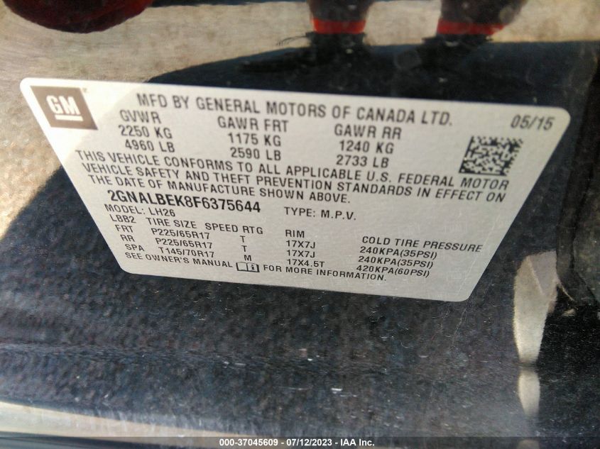 2015 CHEVROLET EQUINOX LT - 2GNALBEK8F6375644