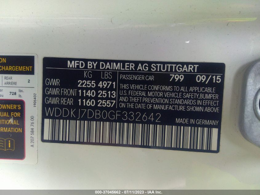 2016 MERCEDES-BENZ E-CLASS E 550 - WDDKJ7DB0GF332642