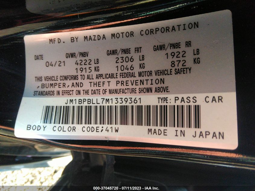2021 MAZDA MAZDA3 HATCHBACK PREFERRED JM1BPBLL7M1339361