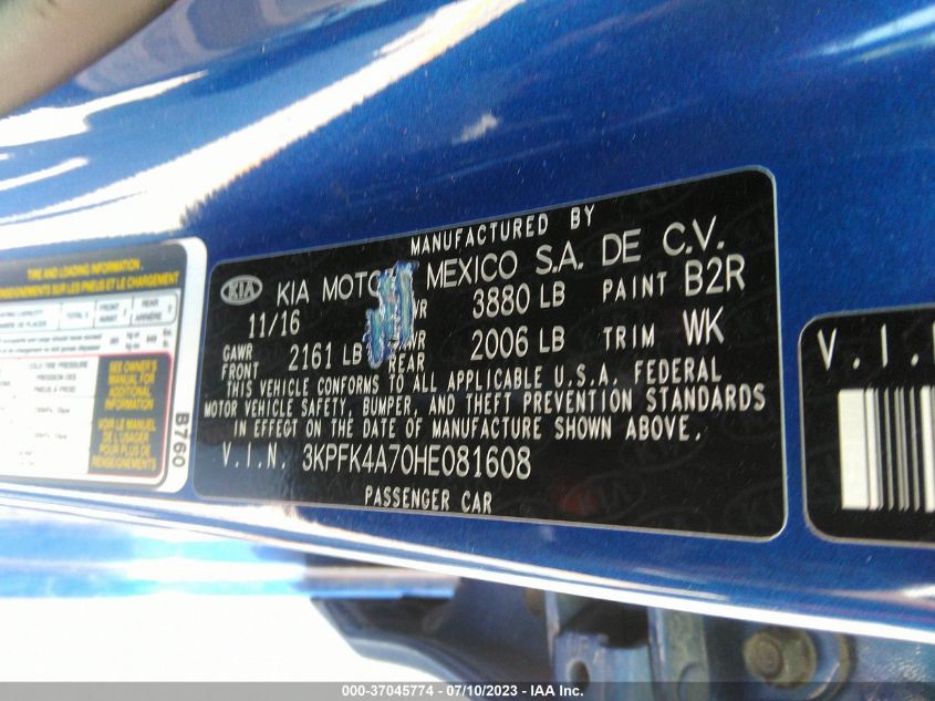 2017 KIA FORTE LX - 3KPFK4A70HE081608