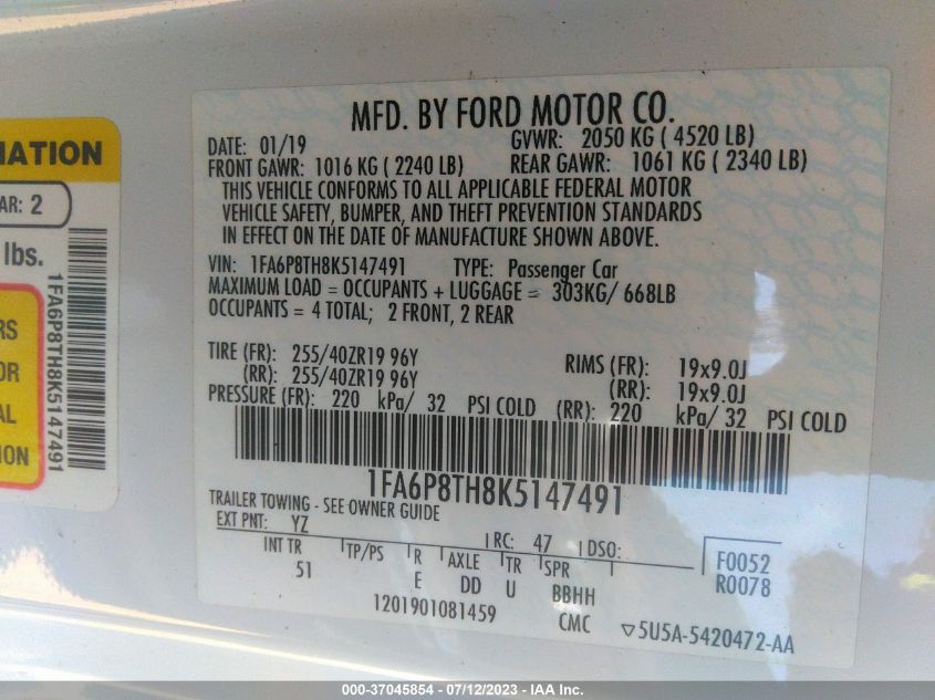 2019 FORD MUSTANG - 1FA6P8TH8K5147491
