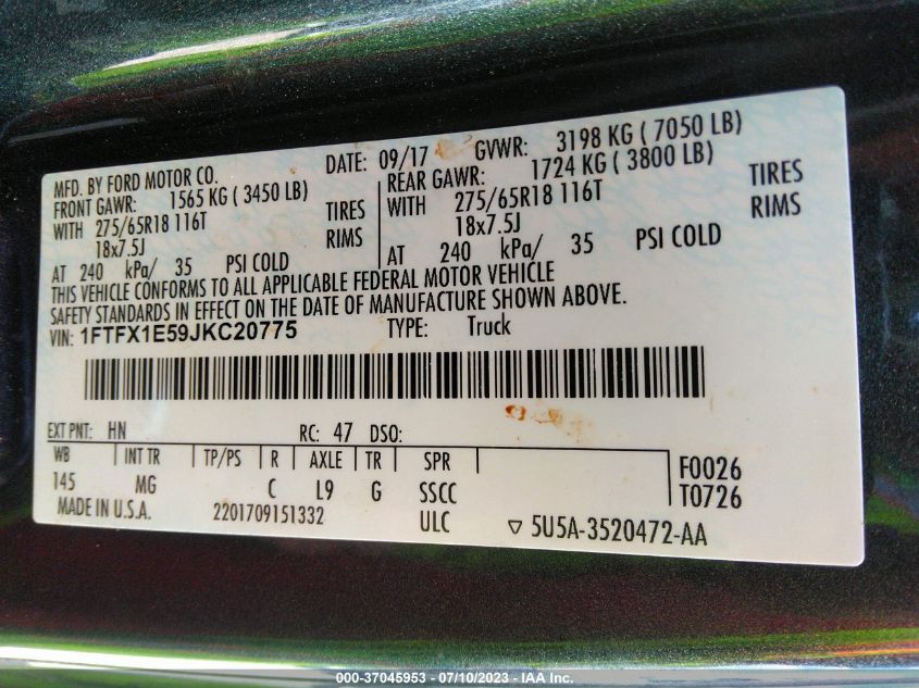 2018 FORD F-150 XL/XLT/LARIAT - 1FTFX1E59JKC20775
