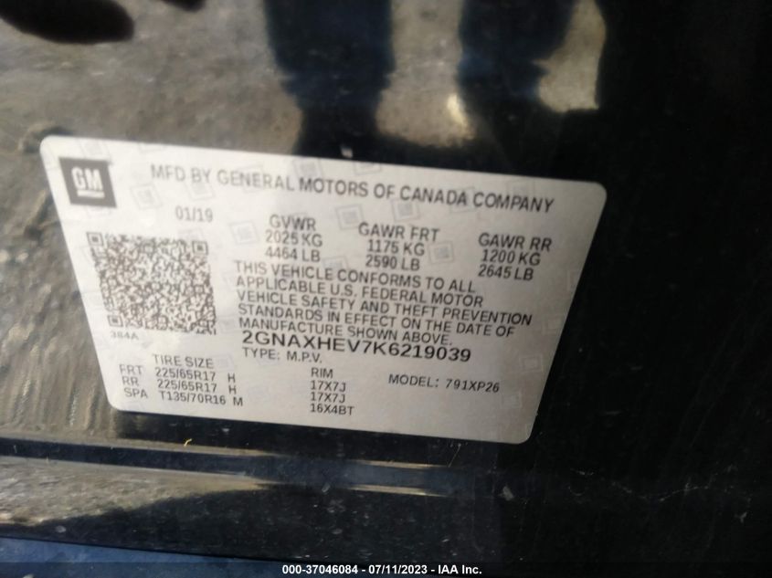 2019 CHEVROLET EQUINOX LS - 2GNAXHEV7K6219039