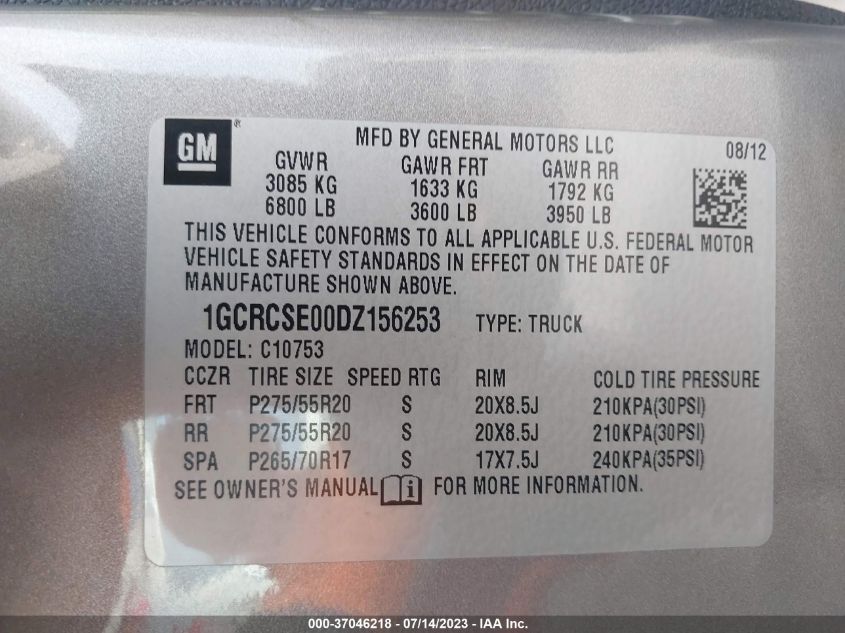 2013 CHEVROLET SILVERADO 1500 LT - 1GCRCSE00DZ156253