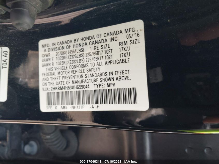 2016 HONDA CR-V EX - 2HKRM4H53GH659044