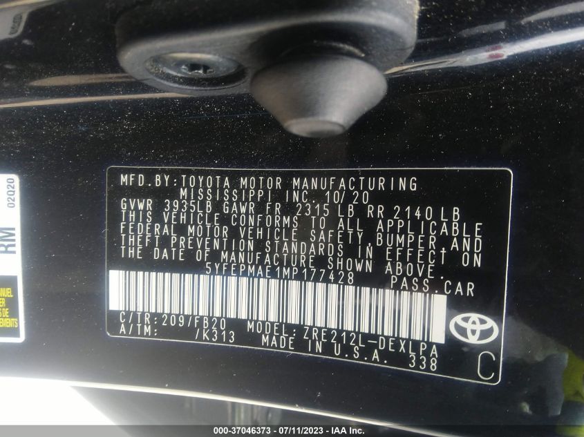 2021 TOYOTA COROLLA LE - 5YFEPMAE1MP177428