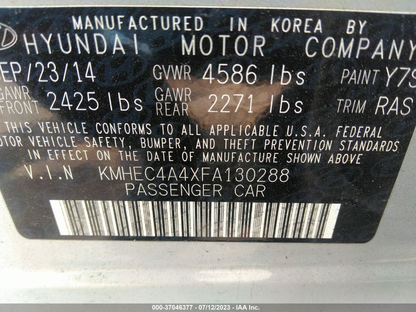 2015 HYUNDAI SONATA HYBRID LIMITED - KMHEC4A4XFA130288