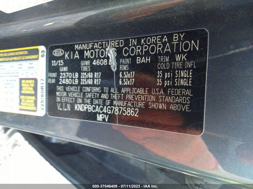 2016 KIA SPORTAGE LX - KNDPBCAC4G7875862